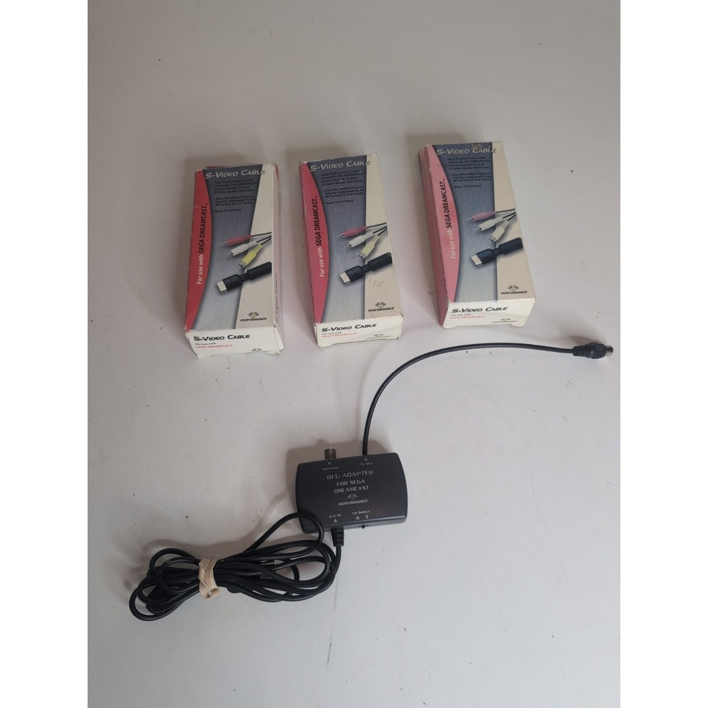 NEW in BOX S Video Cable Adapter Cord for Sega Dreamcast Lot Of 3 + RFU Adapter